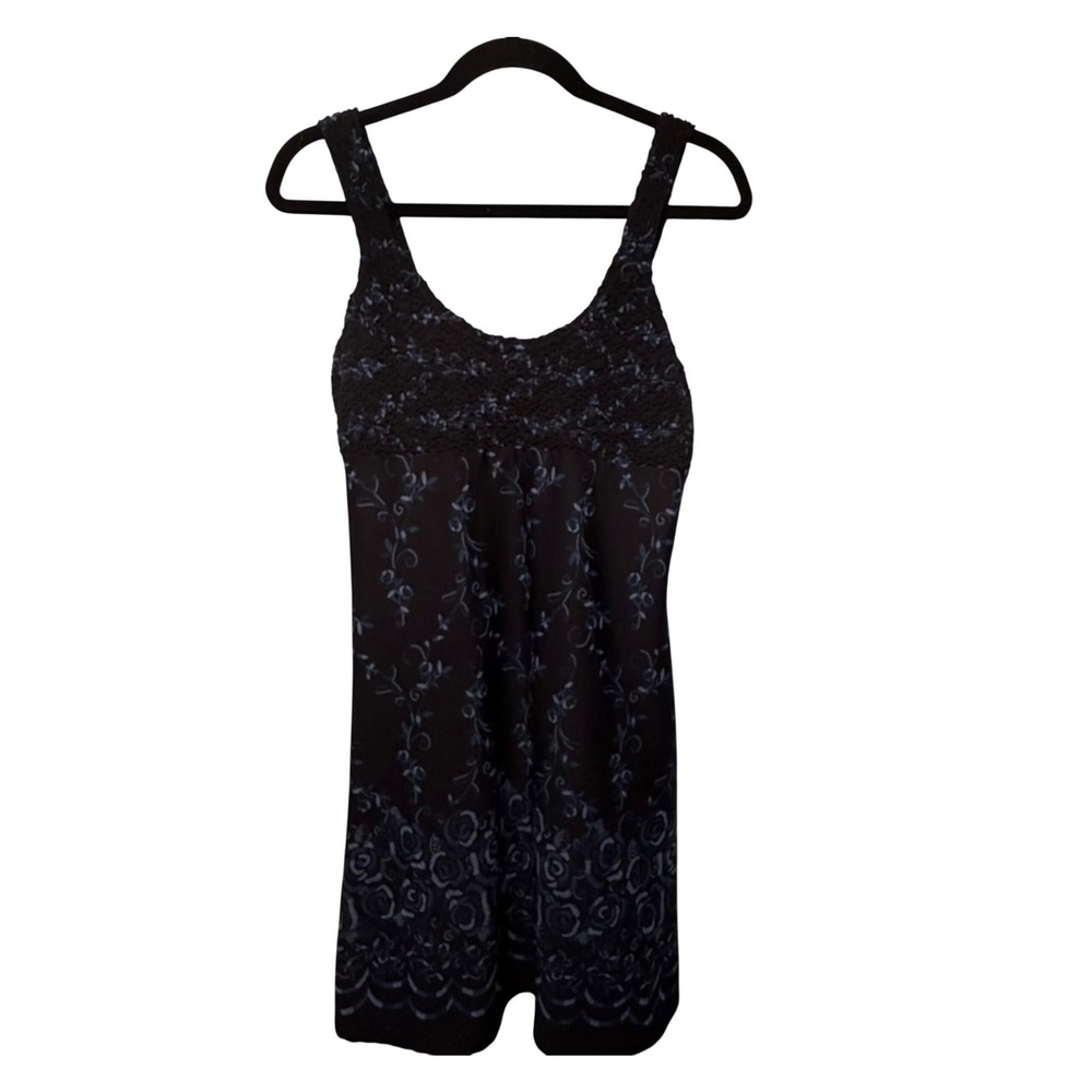 Studio Collection Mini Dress Black Blue Small Floral Y2K Smocked Casual Festival